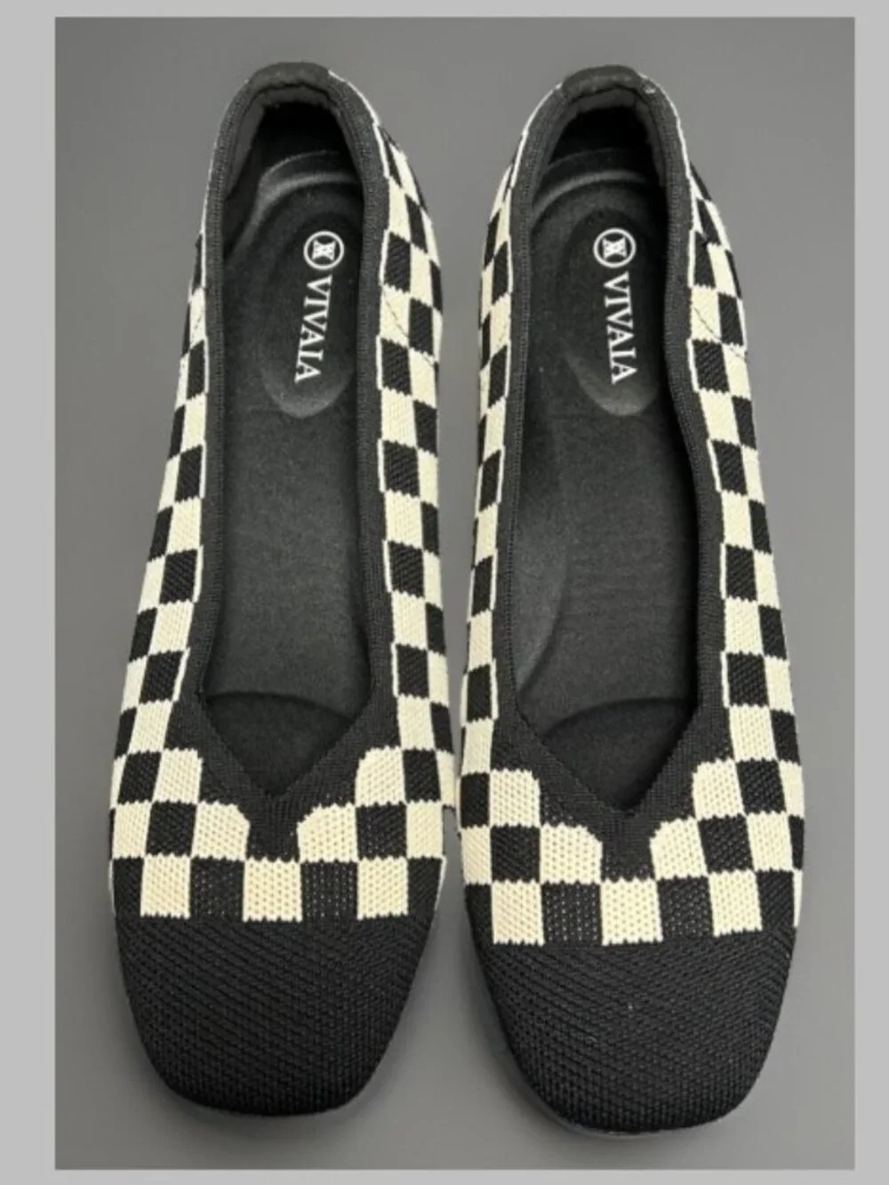 VIVAIA Margot 2.0 Women's Ballet Flats 8.5 EU 39.5 Black Cream Checkerboard Knit